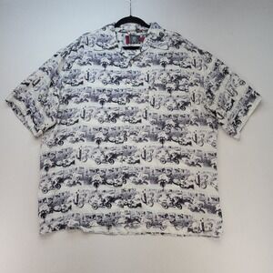 Ruff Ryders Button Up Shirt Mens XXL White All Over Print Ryde Or Die Streetwear